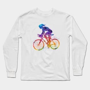 Girl Road Bike Cyclist Watercolor Long Sleeve T-Shirt